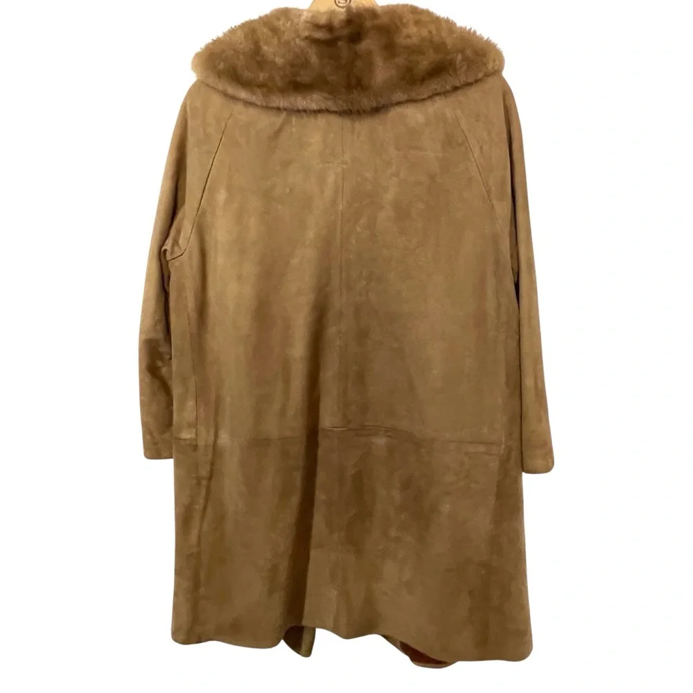 Vintage Begedor Tan Suede Mink Fur Collar Coat